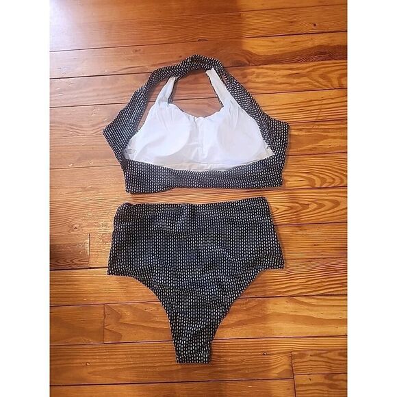 Meet Curve Swimsuit Large L LARGE Two Piece Padded Bra High Waist Black White - Picture 3 of 3